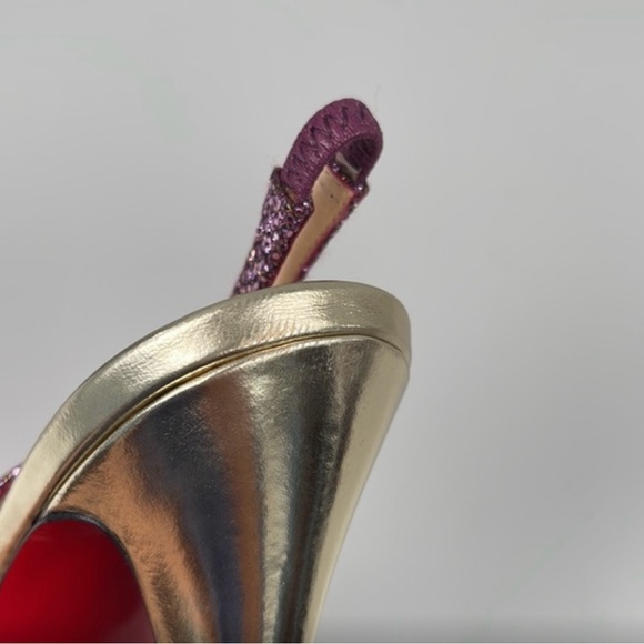 Authentic CHRISTIAN LOUBOUTIN glitter heals pink gold  SIZE 38 (8US) sling back - Picture 9 of 11